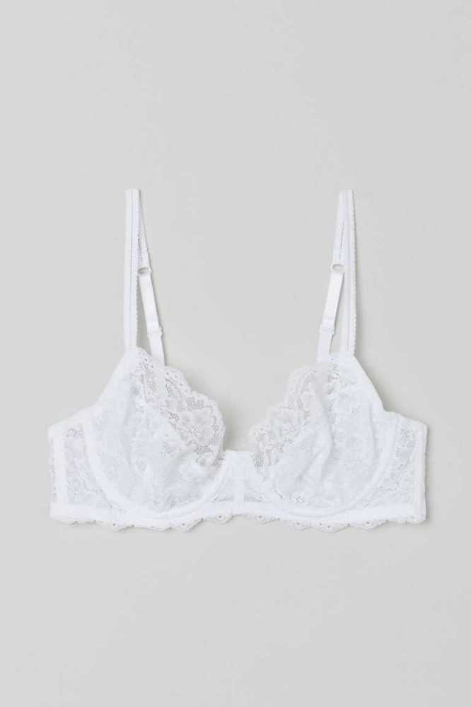 Lencería H&M Non-padded Underwire Encaje Bra Mujer Blancos | 265801LQR