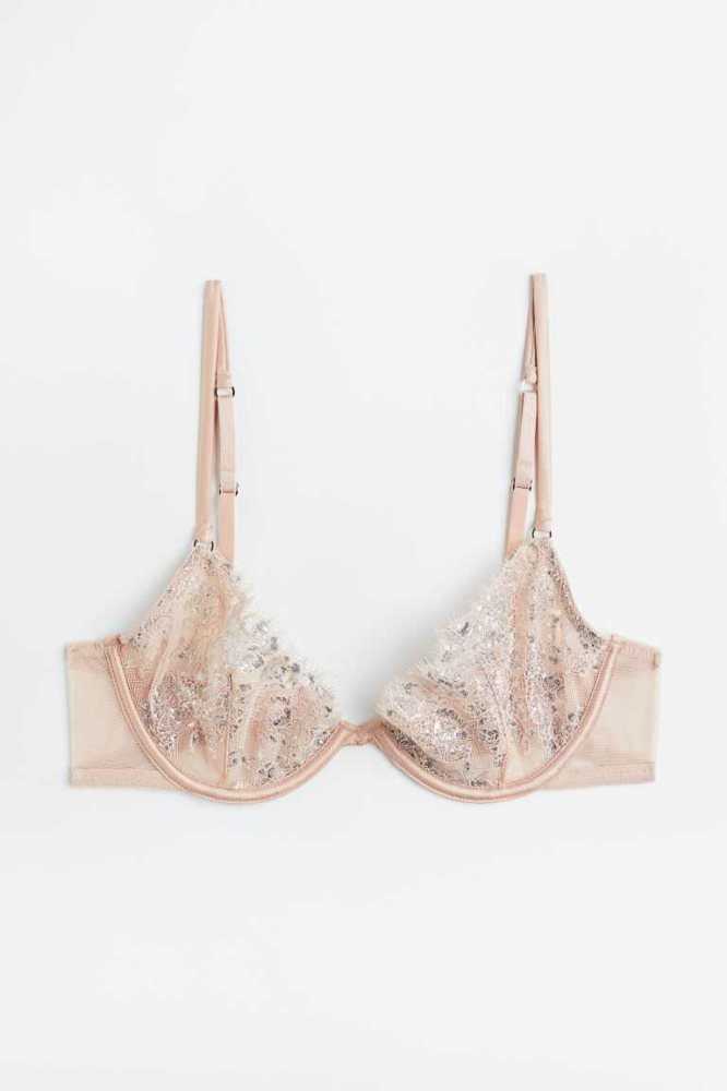 Lencería H&M Non-padded Underwire Encaje Bra Mujer Beige | 534872WTU