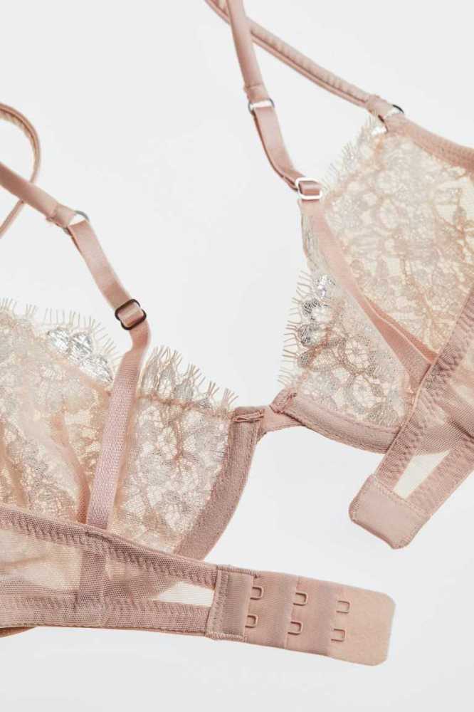 Lencería H&M Non-padded Underwire Encaje Bra Mujer Beige | 534872WTU