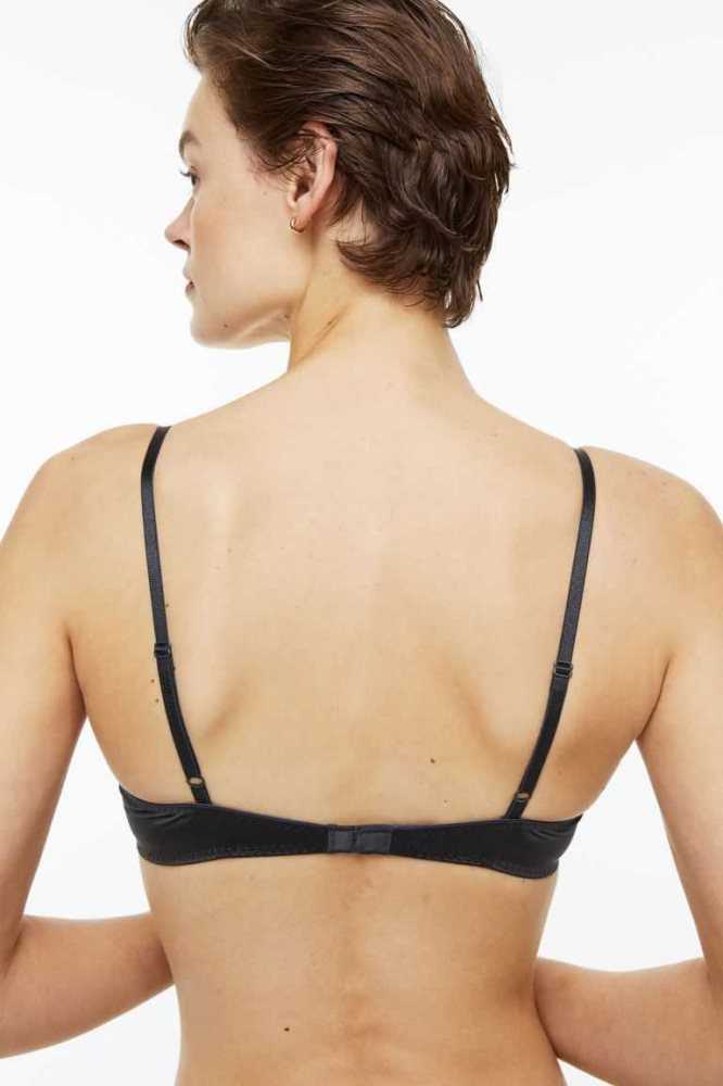 Lencería H&M Non-padded underwired stretch satin bra Mujer Grises Oscuro | 239657FYO