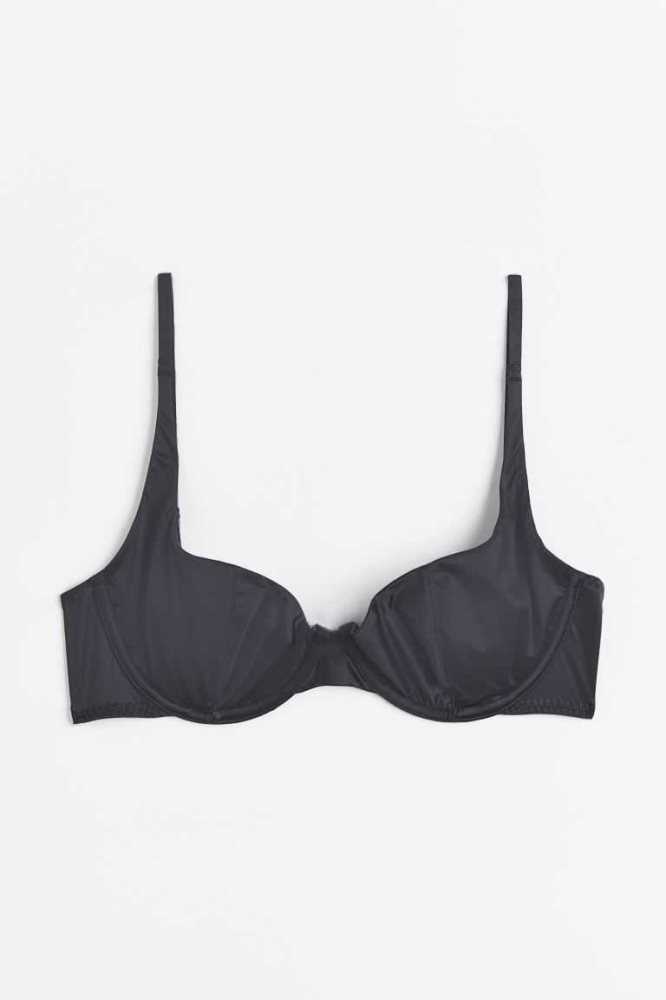 Lencería H&M Non-padded underwired stretch satin bra Mujer Grises Oscuro | 239657FYO