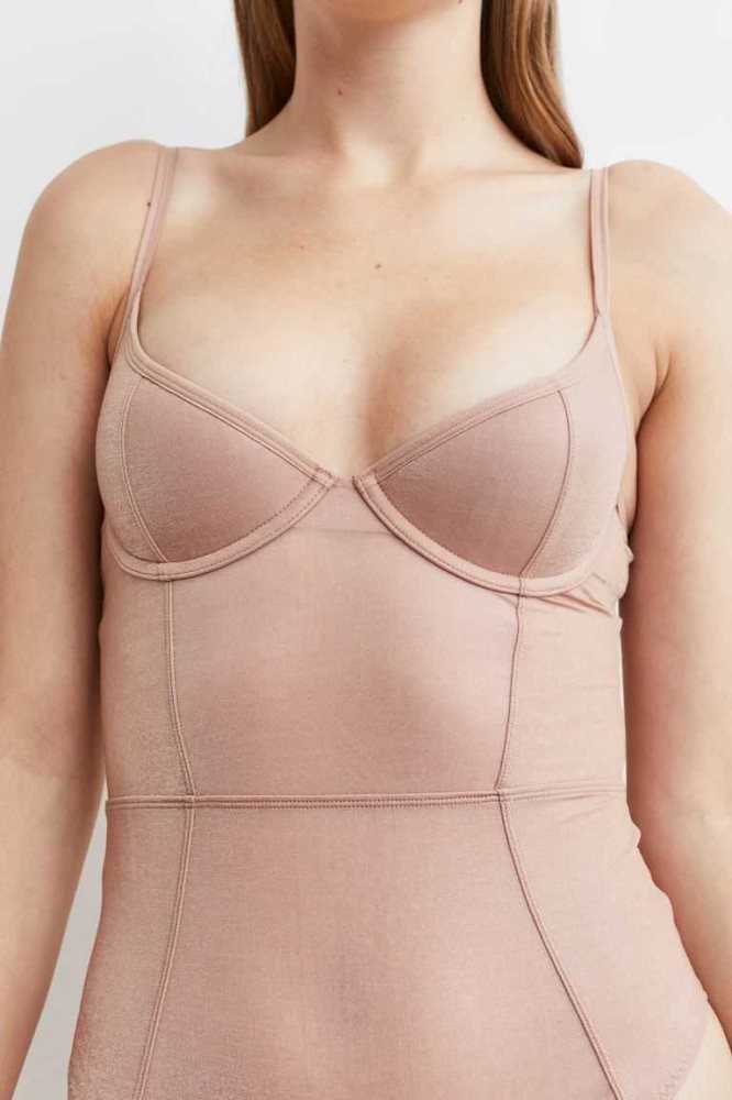 Lencería H&M Push-up Tanga Bodysuit Mujer Beige | 087235BXC