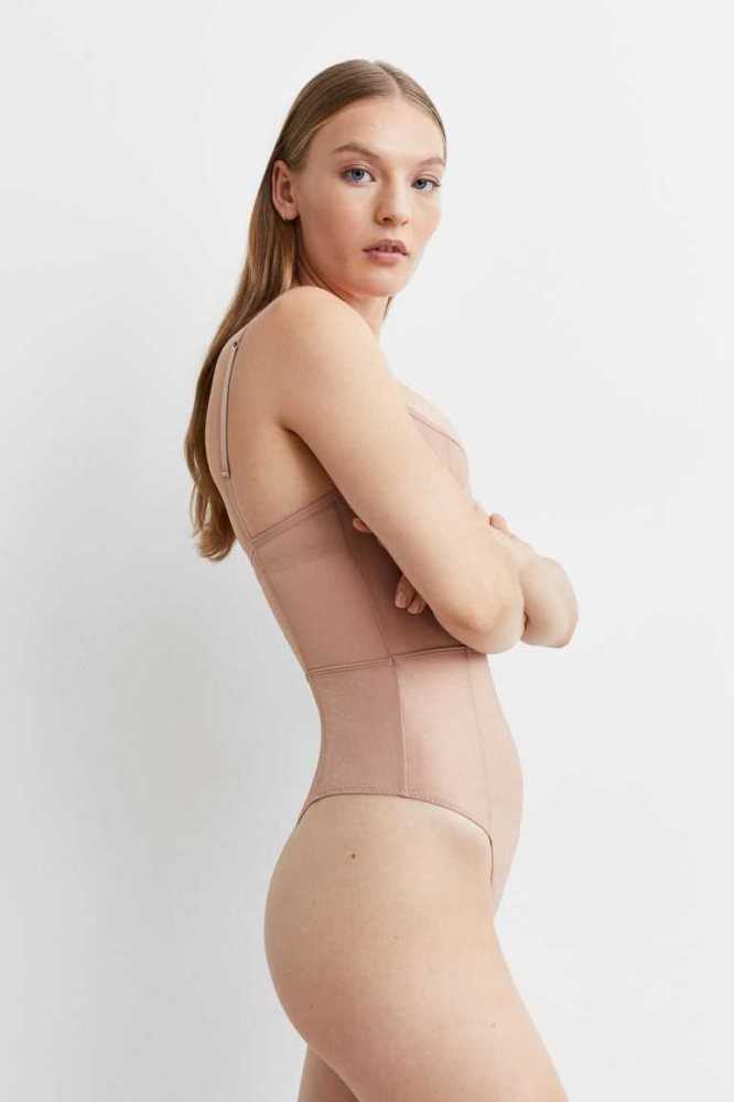 Lencería H&M Push-up Tanga Bodysuit Mujer Beige | 087235BXC