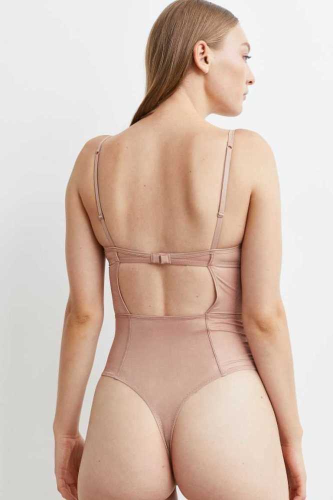 Lencería H&M Push-up Tanga Bodysuit Mujer Beige | 087235BXC