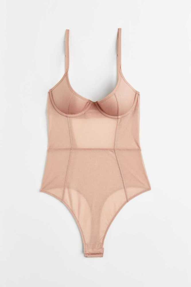 Lencería H&M Push-up Tanga Bodysuit Mujer Beige | 087235BXC