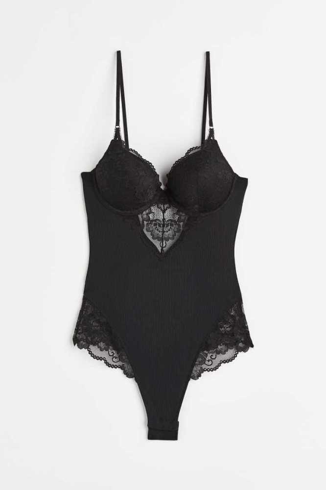 Lencería H&M Push-up Tanga Bodysuit Mujer Negros | 640932YXR