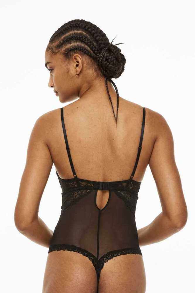 Lencería H&M Push-up Tanga Bodysuit Mujer Negros | 871605RXI