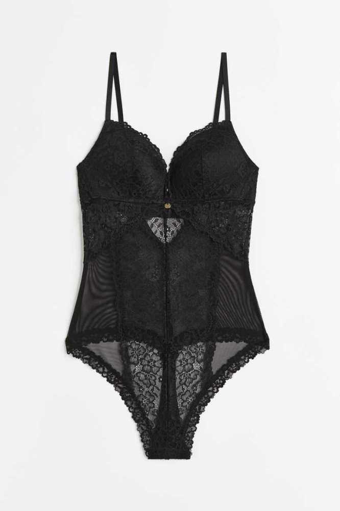 Lencería H&M Push-up Tanga Bodysuit Mujer Negros | 871605RXI