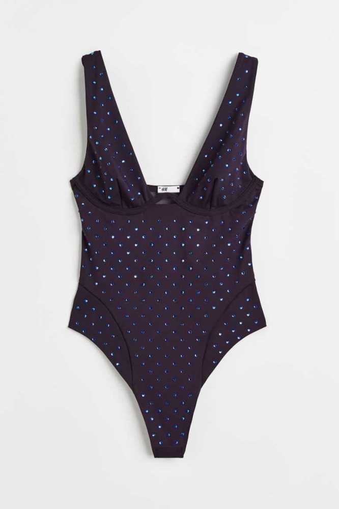 Lencería H&M Rhinestone Bodysuit Mujer Azules | 280965XUR