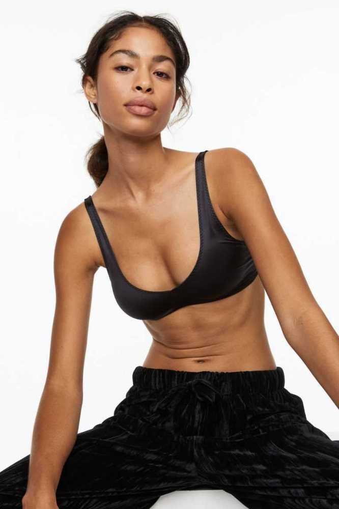 Lencería H&M Satin padded bra Mujer Grises Oscuro | 832651HIF