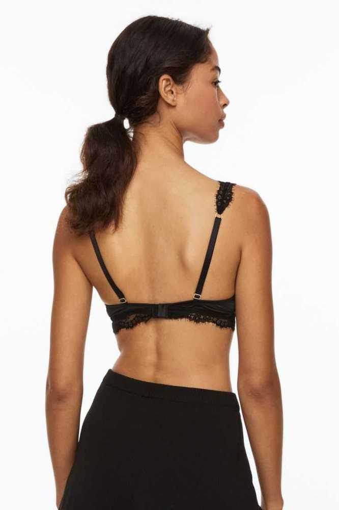 Lencería H&M Soft Satin Bra Mujer Negros | 798134CHL