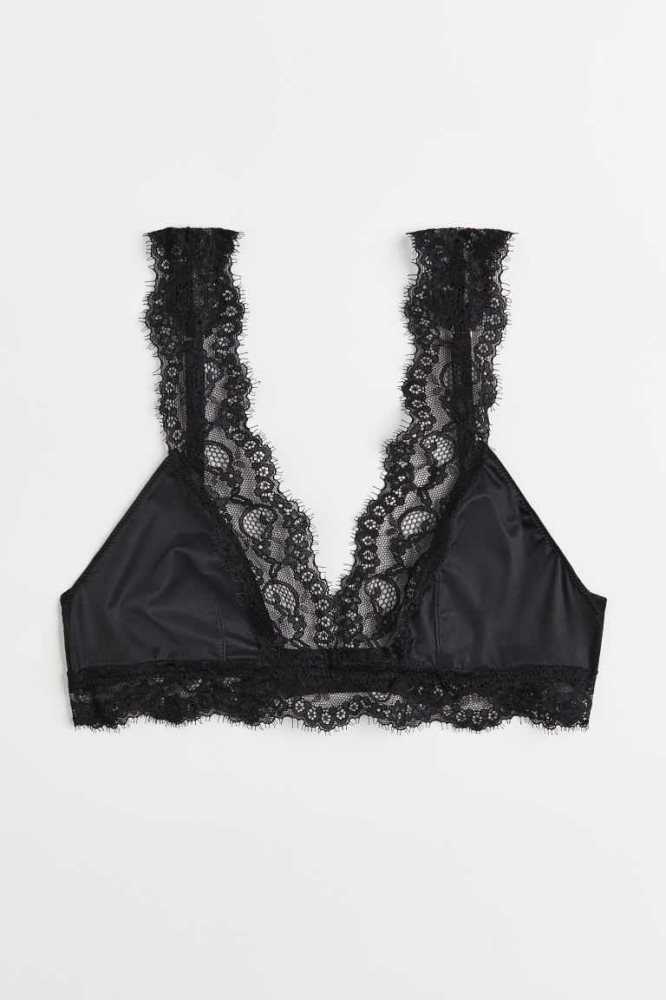 Lencería H&M Soft Satin Bra Mujer Negros | 798134CHL