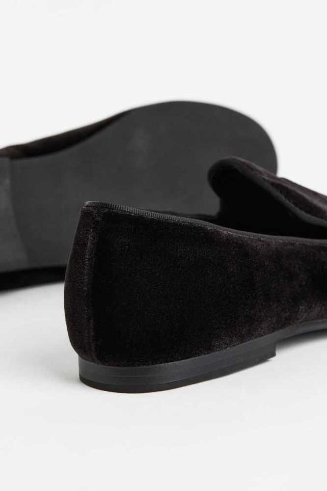 Loafers H&M Embroidered Velour Hombre Negros | 864291MFX