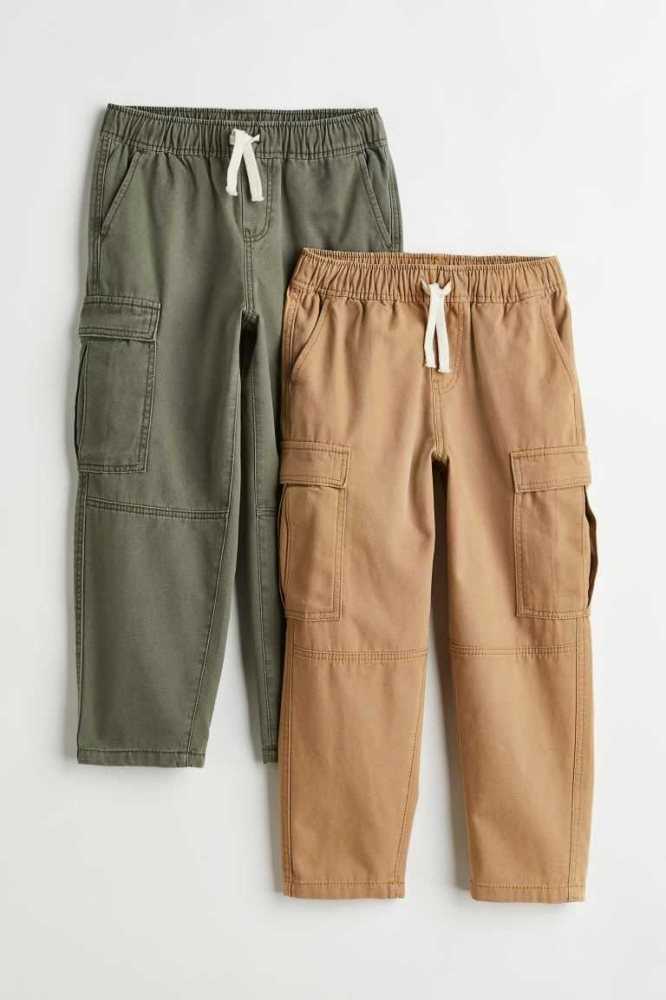 Pantalones H&M 2-pack Algodon Cargo Niños Kaki Verdes Beige | 765891KCB