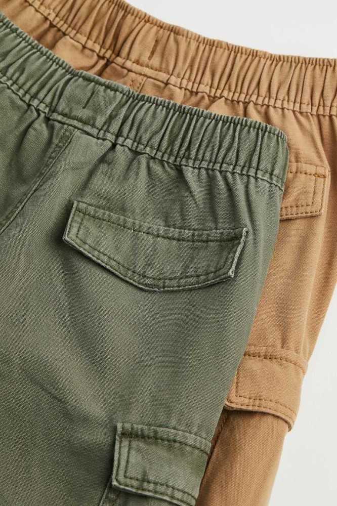 Pantalones H&M 2-pack Algodon Cargo Niños Kaki Verdes Beige | 765891KCB