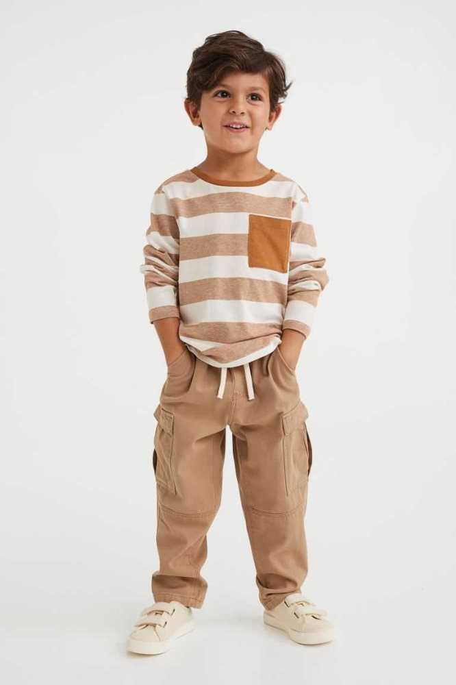 Pantalones H&M 2-pack Algodon Cargo Niños Kaki Verdes Beige | 765891KCB