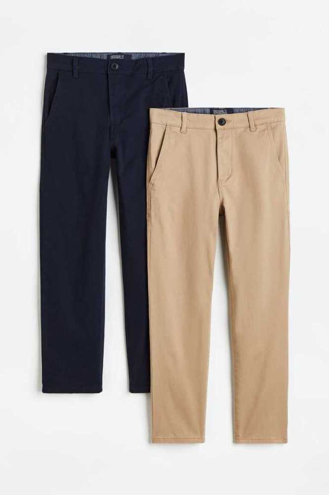 Pantalones H&M 2-pack Algodon Chinos Niños Azul Marino Azules Beige | 930547SDA