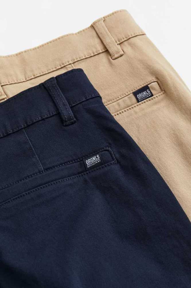 Pantalones H&M 2-pack Algodon Chinos Niños Azul Marino Azules Beige | 930547SDA