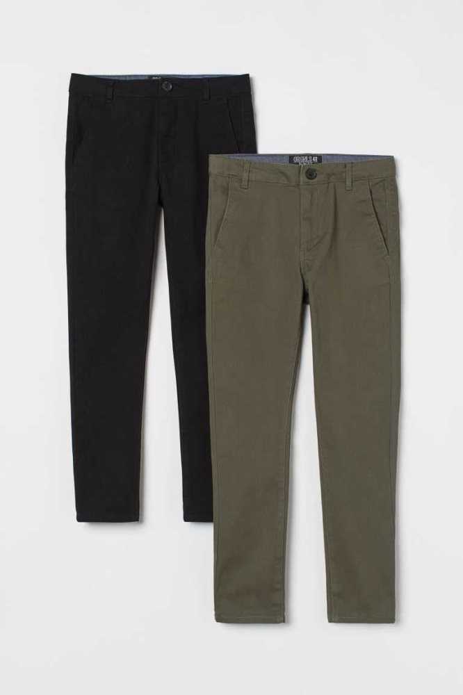 Pantalones H&M 2-pack Algodon Chinos Niños Azul Marino Azules Beige | 930547SDA