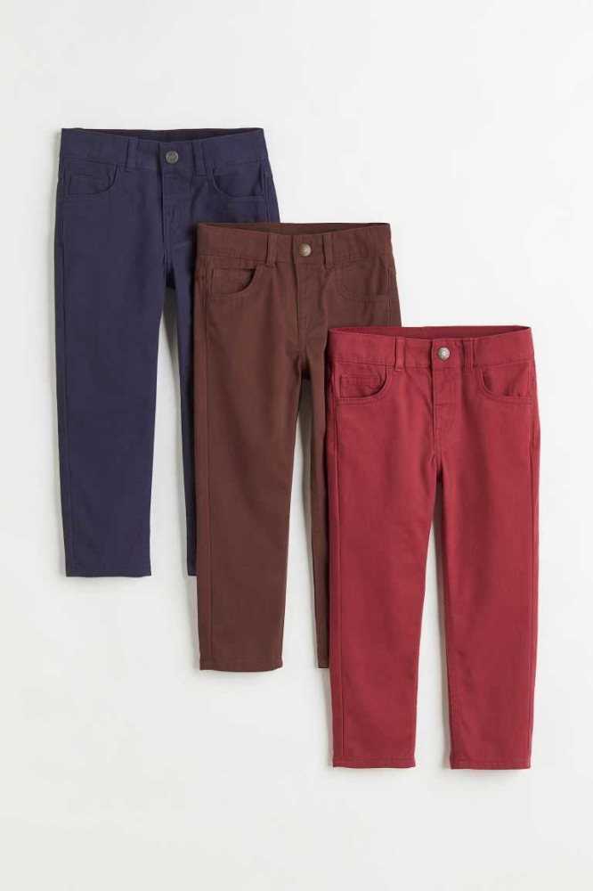 Pantalones H&M 3-pack Algodon Twill Niños Azules Marrom Rojos | 834952UHO