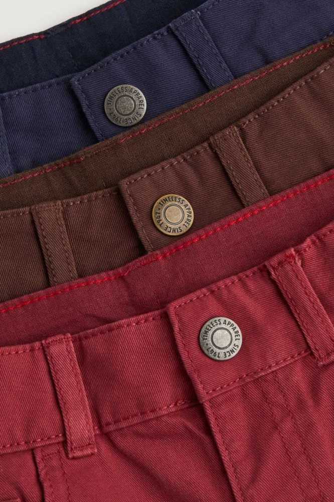 Pantalones H&M 3-pack Algodon Twill Niños Azules Marrom Rojos | 834952UHO