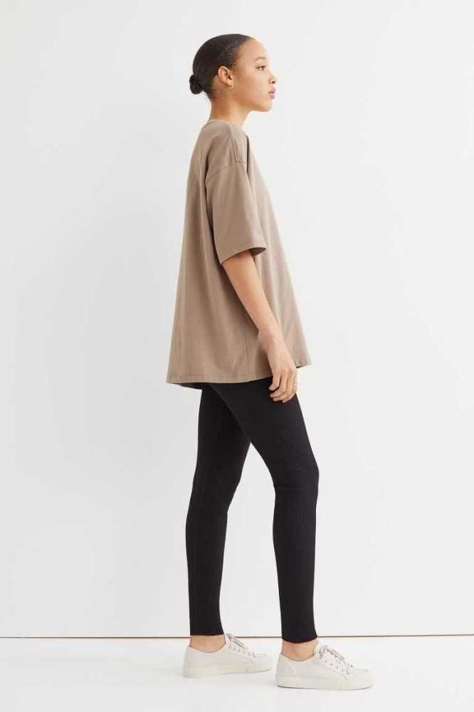 Pantalones H&M Acanalado Leggings Mujer Negros | 271365QDV