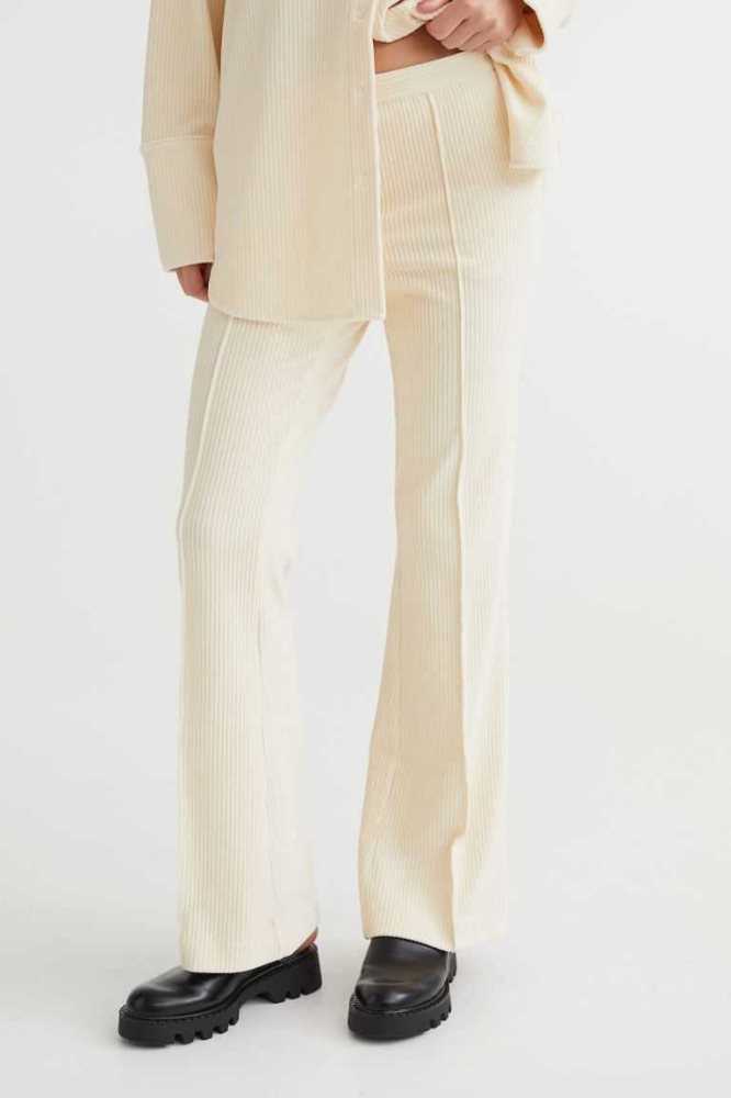 Pantalones H&M Acanalado Velour Mujer Creme | 407135KOH