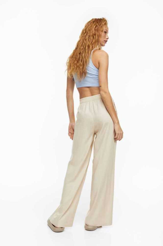 Pantalones H&M Anchos-cut Pull-on Mujer Beige Claro | 927580DJR