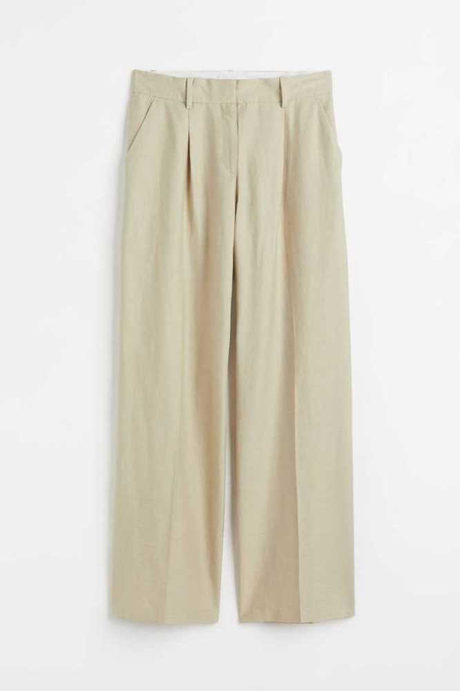 Pantalones H&M Anchos-leg Linen-blend Mujer Verdes Claro Beige | 463928KZO