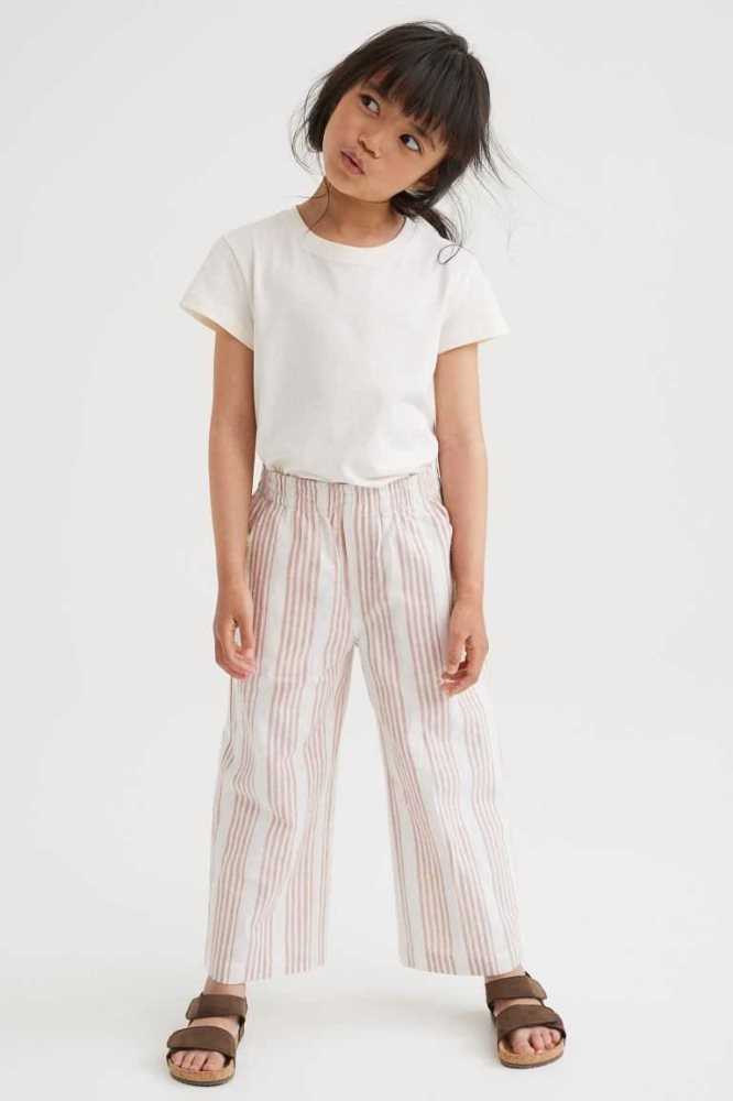 Pantalones H&M Anchos-leg Linen-blend Niños Beige Blancos | 712439LCQ