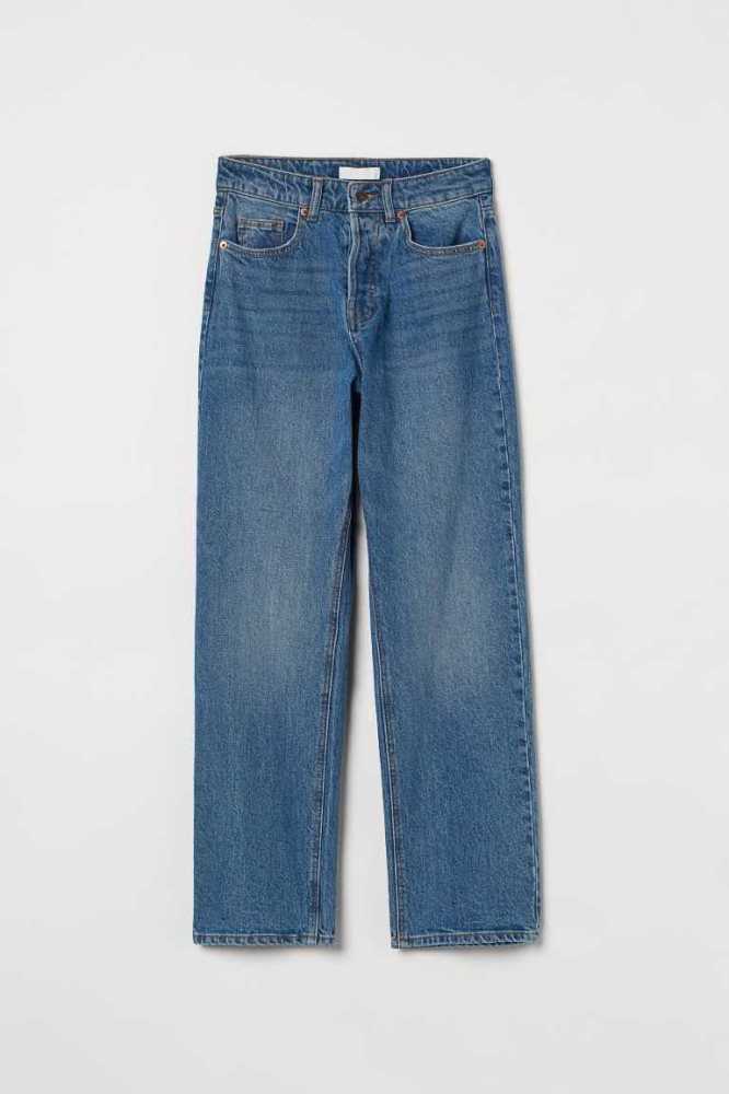 Pantalones H&M Directo High Ankle Jeans Mujer Azules Oscuro | 714823RCB