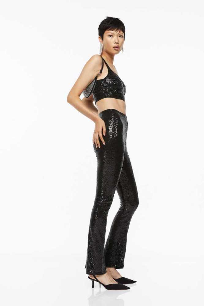 Pantalones H&M Flared Sequined Leggings Mujer Negros | 486321KVL