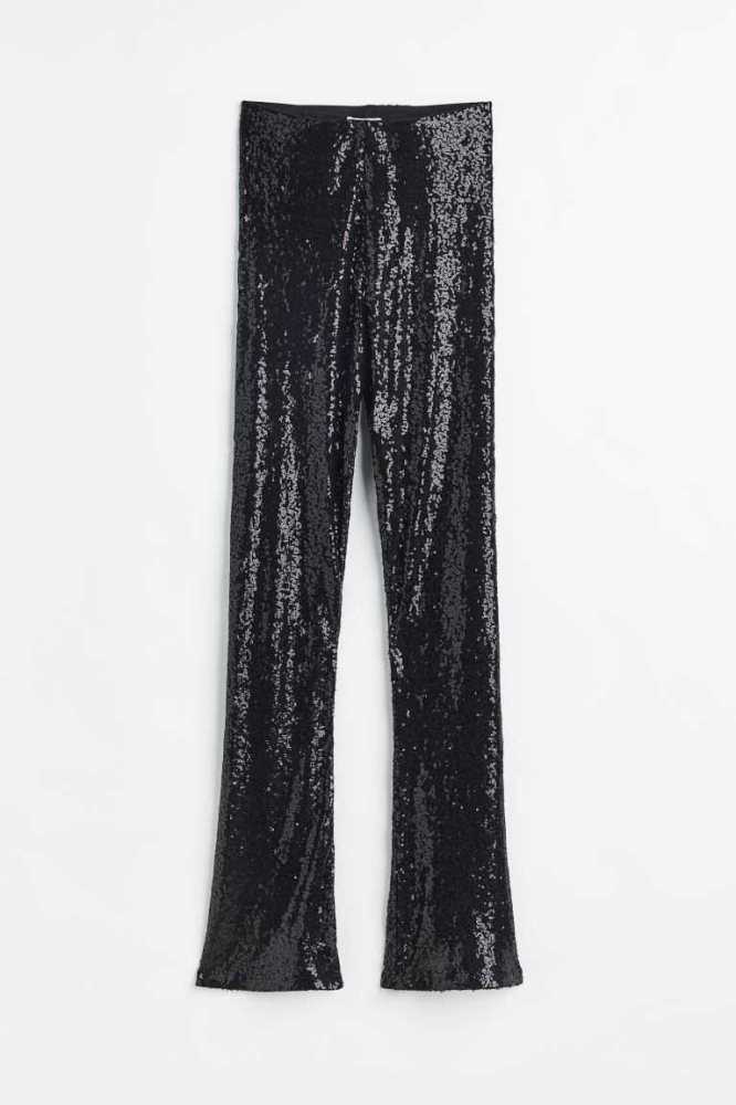 Pantalones H&M Flared Sequined Leggings Mujer Negros | 486321KVL