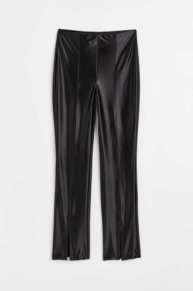 Pantalones H&M Flared slit-hem leggings Mujer Negros | 481307NIS