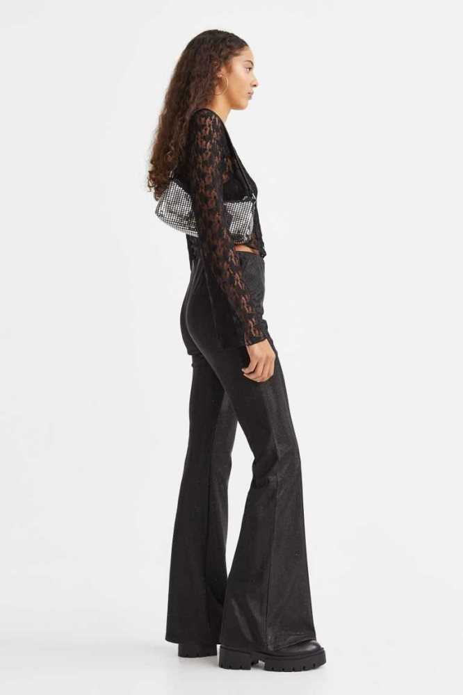 Pantalones H&M Glittery Flared Leggings Mujer Negros | 908124HPB