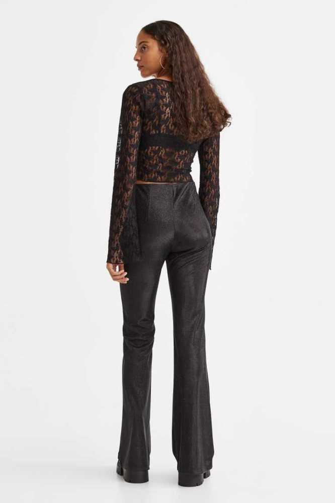 Pantalones H&M Glittery Flared Leggings Mujer Negros | 908124HPB