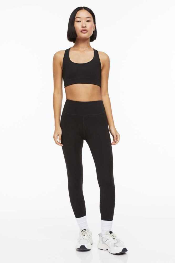 Pantalones H&M High Cintura Sports Leggings Mujer Negros | 720951JZB