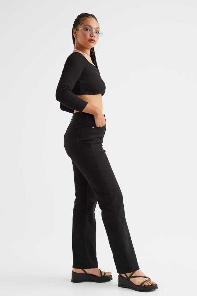 Pantalones H&M High Cintura Twill Mujer Negros | 932861VRF