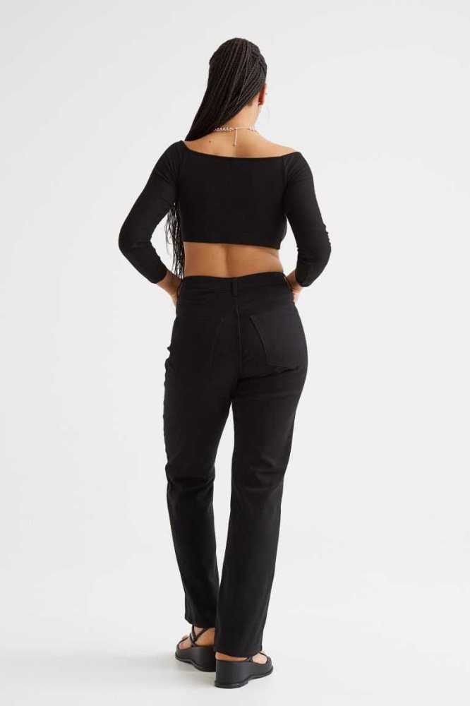 Pantalones H&M High Cintura Twill Mujer Negros | 932861VRF