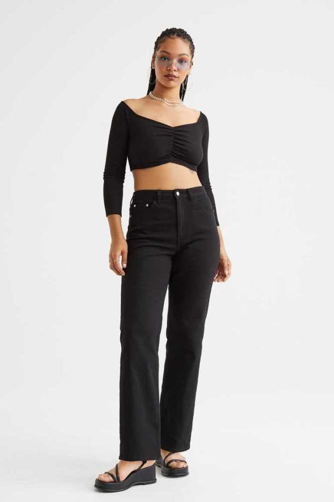 Pantalones H&M High Cintura Twill Mujer Negros | 932861VRF