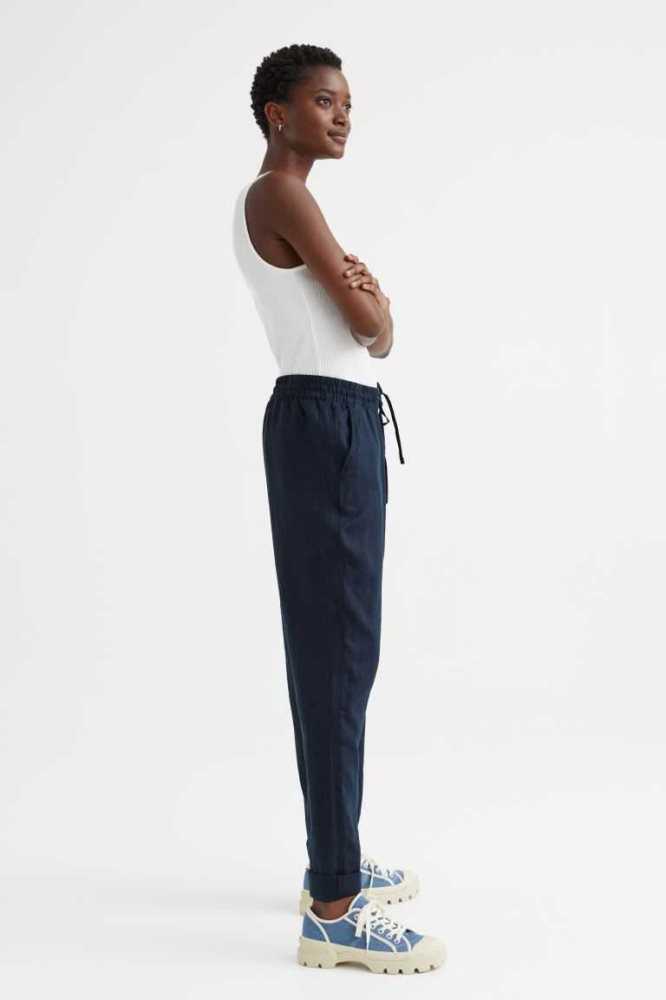 Pantalones H&M Linen Joggers Mujer Azules | 980143TCD