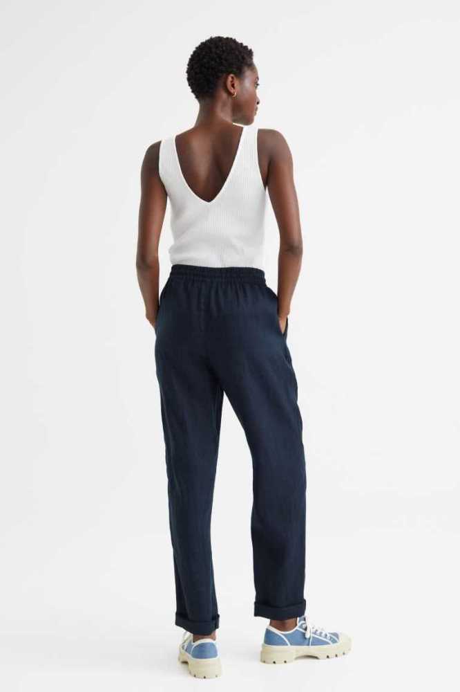 Pantalones H&M Linen Joggers Mujer Azules | 980143TCD