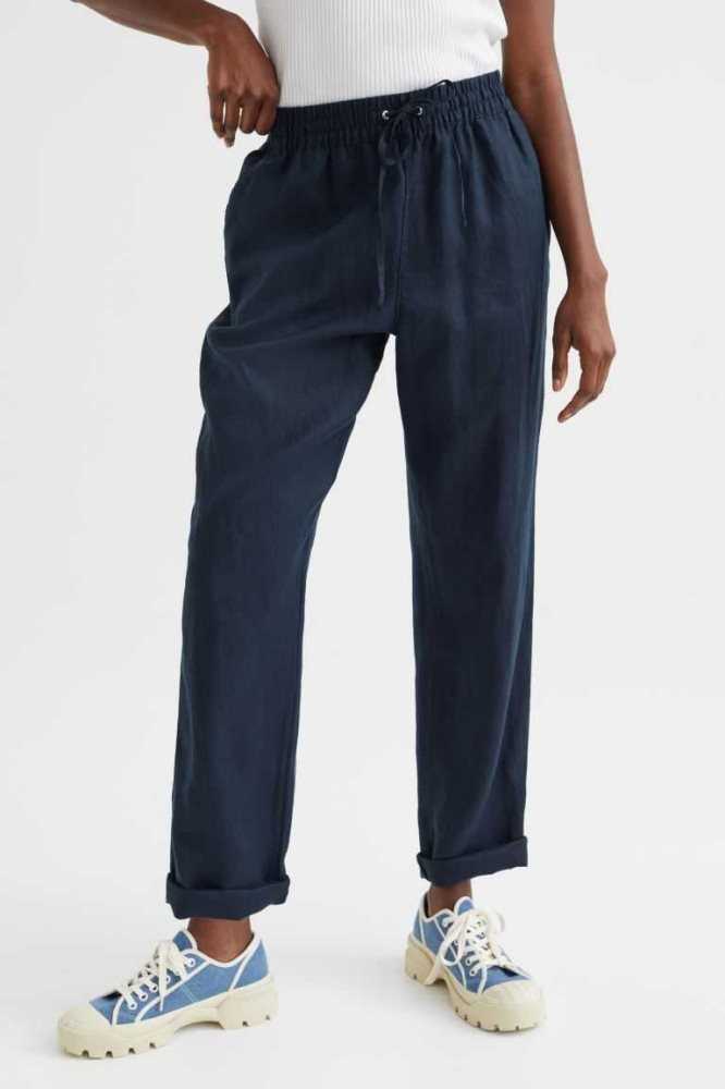 Pantalones H&M Linen Joggers Mujer Azules | 980143TCD