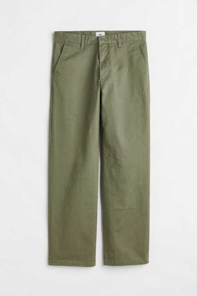 Pantalones H&M Relaxed Fit Algodon Chinos Hombre Kaki Verdes | 726813JLV