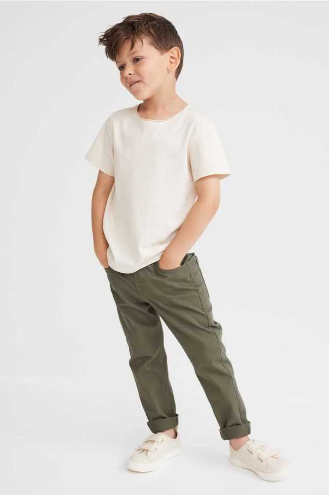 Pantalones H&M Relaxed Fit Twill Niños Kaki Oscuro Verdes | 769412YHU