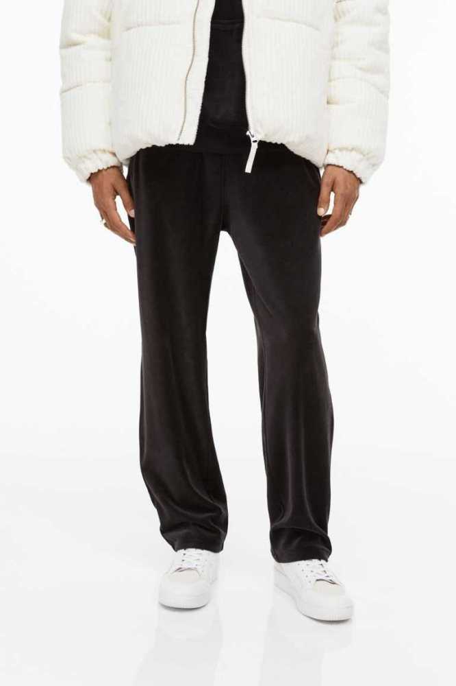 Pantalones H&M Relaxed Fit Velour Joggers Hombre Negros | 267589YSP