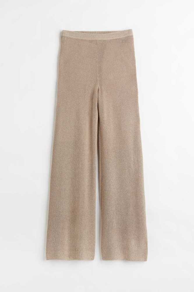 Pantalones H&M Rib-knit Linen-blend Mujer Beige | 025694DIC