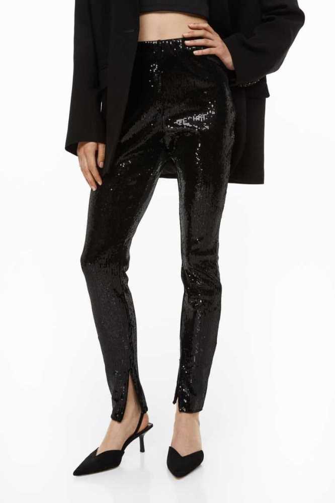 Pantalones H&M Sequined Leggings Mujer Negros | 014532EZO