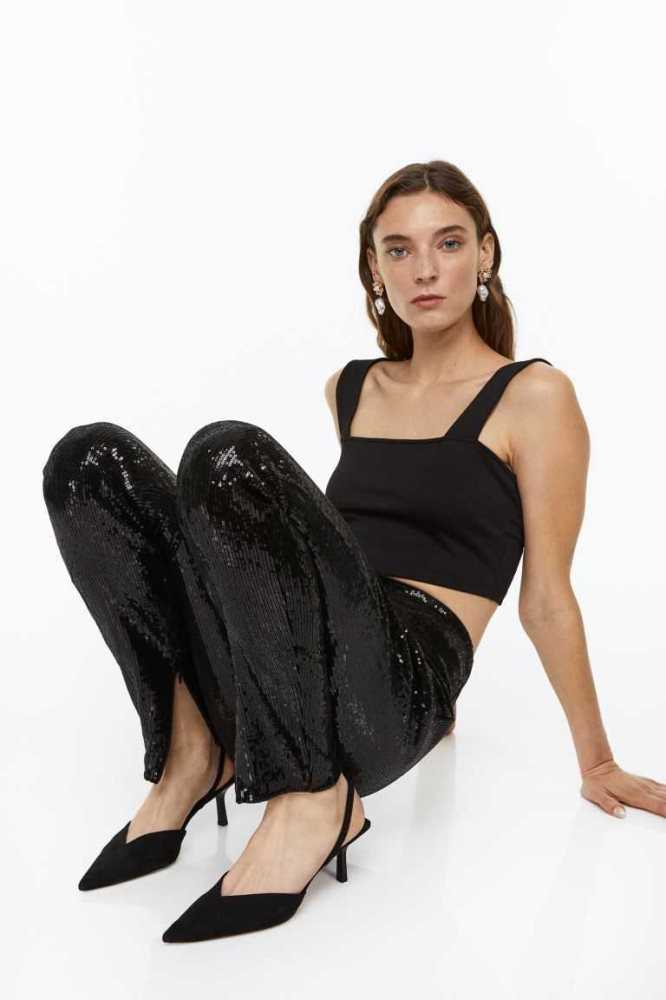 Pantalones H&M Sequined Leggings Mujer Negros | 014532EZO