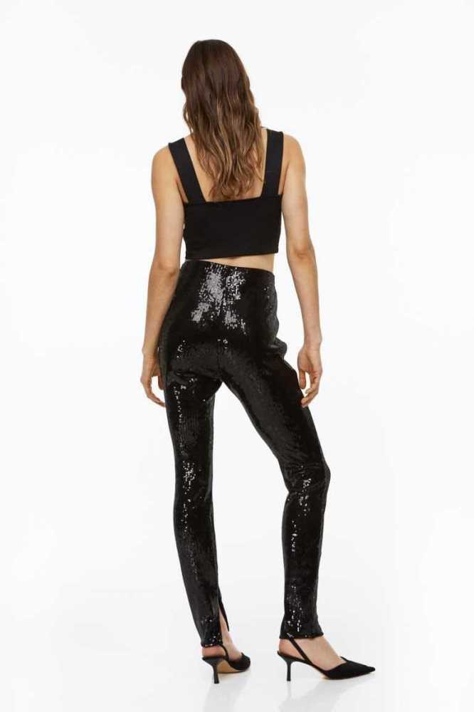 Pantalones H&M Sequined Leggings Mujer Negros | 014532EZO